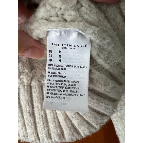 American Eagle Women's Cable Knit Crop Sweater Fisherman Wool Blend Neutral SZ M - Picture 5 of 8
